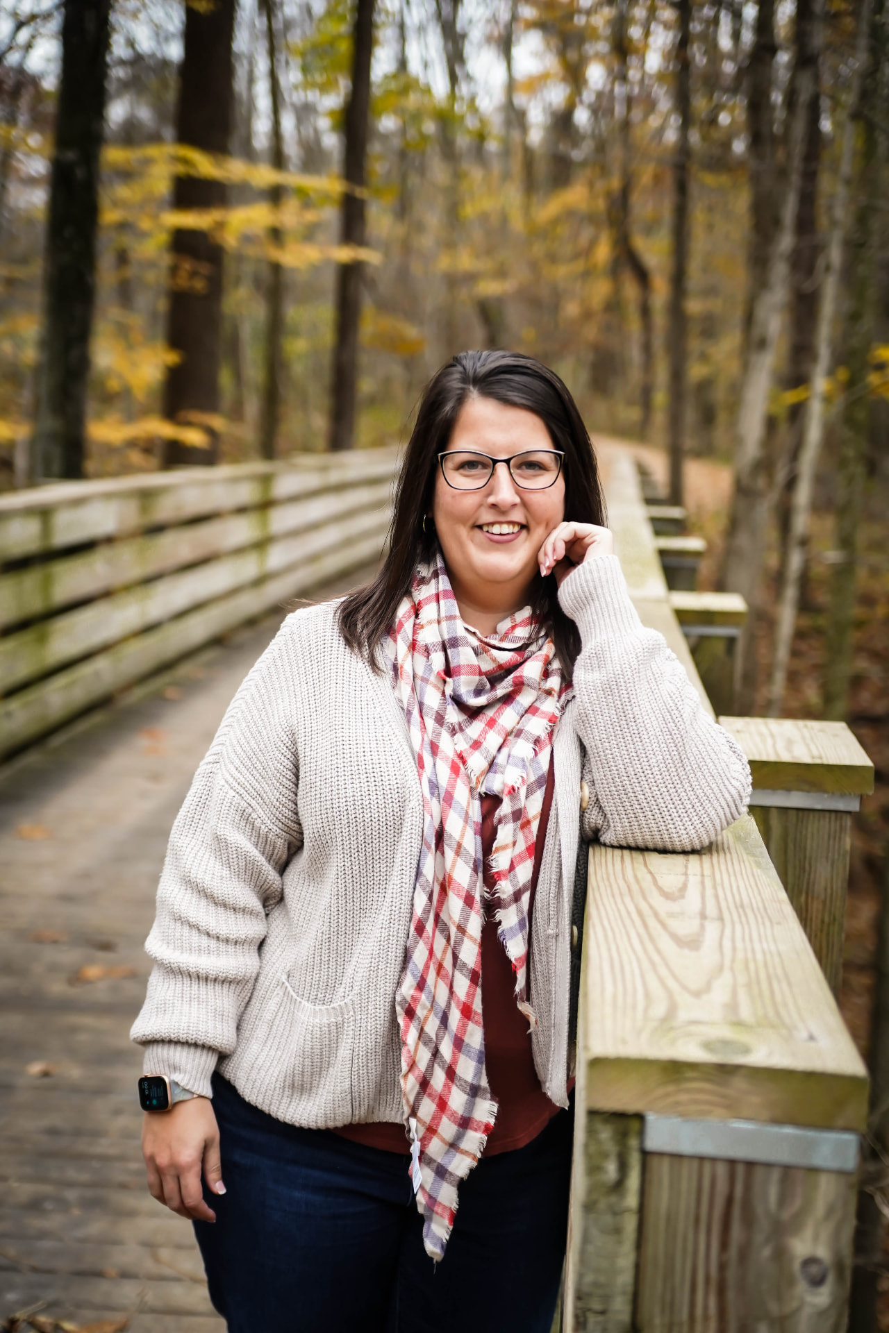 Katie Kean on an autumn boardwalk